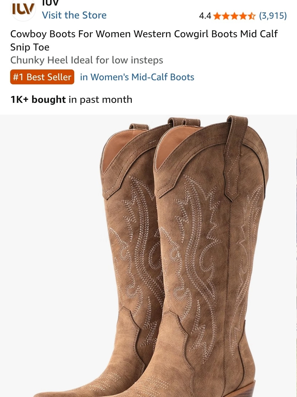 Mid-Calf Western Heeled Boots in Brown Suede